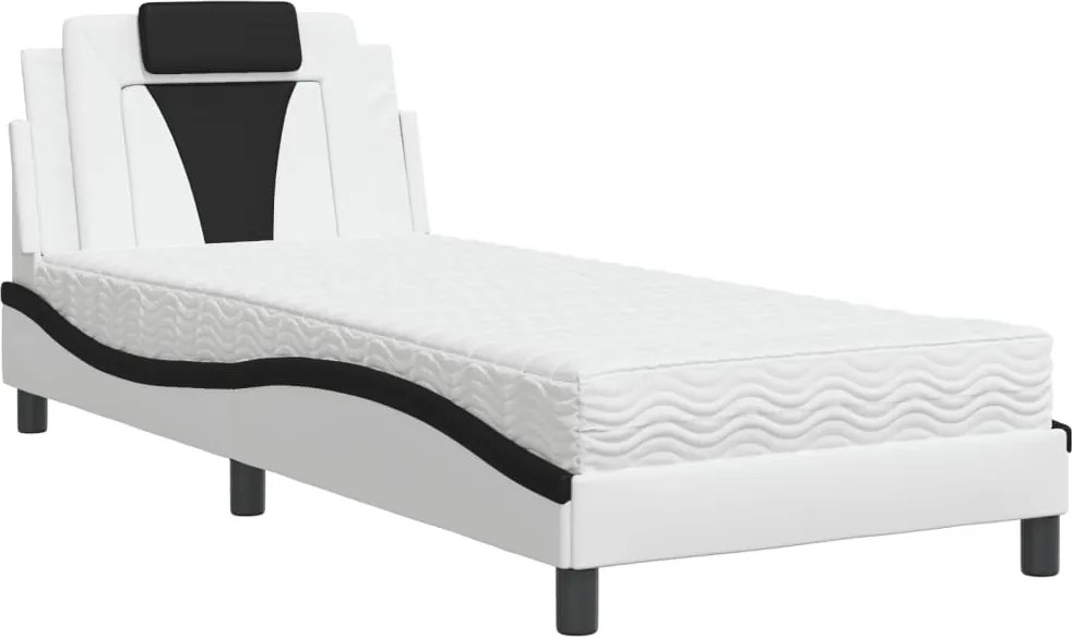 vidaXL Pat, Viana, cu saltea, alb și negru, 80x200 cm, piele ecologică