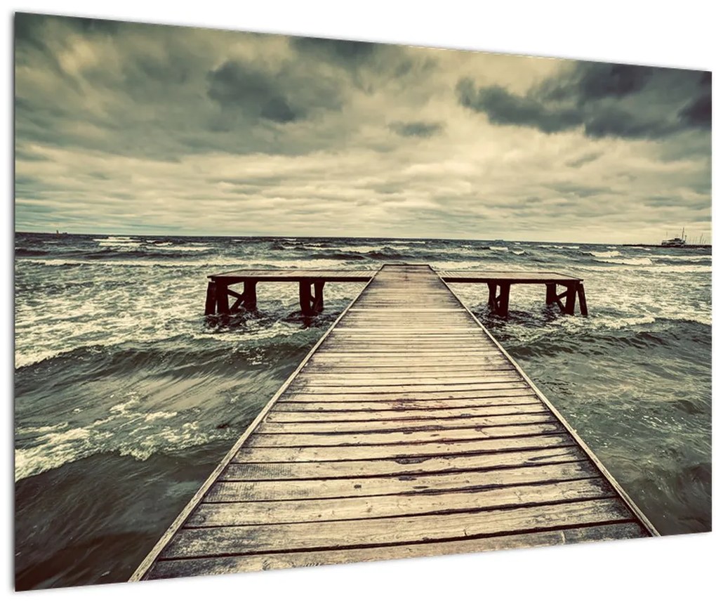 Tablou cu dig din lemn la mare (90x60 cm)