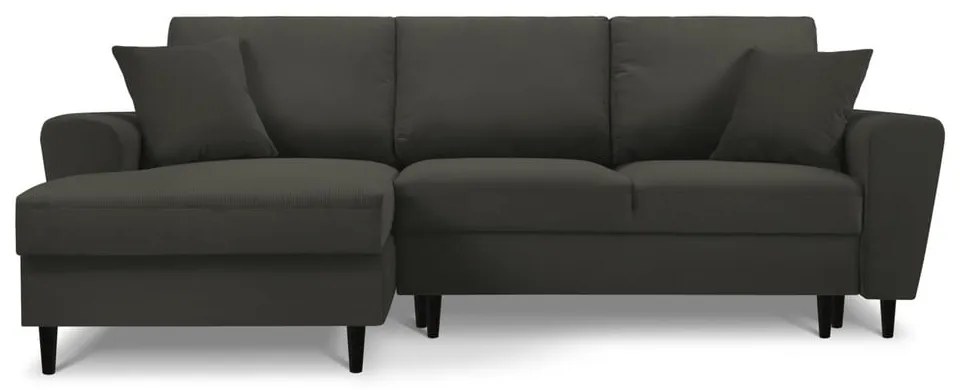 Colțar negru extensibil, cu spațiu de depozitare cu tapițerie din catifea reiată (cu colț pe partea stângă, cu șezlong) Kyoto – Cosmopolitan Design