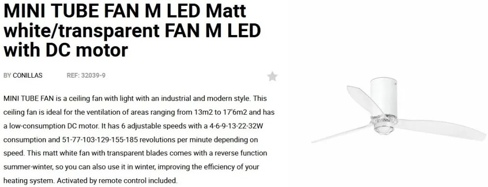 Lustra cu Ventilator si telecomanda MINI TUBE M LED alb mat/transparent