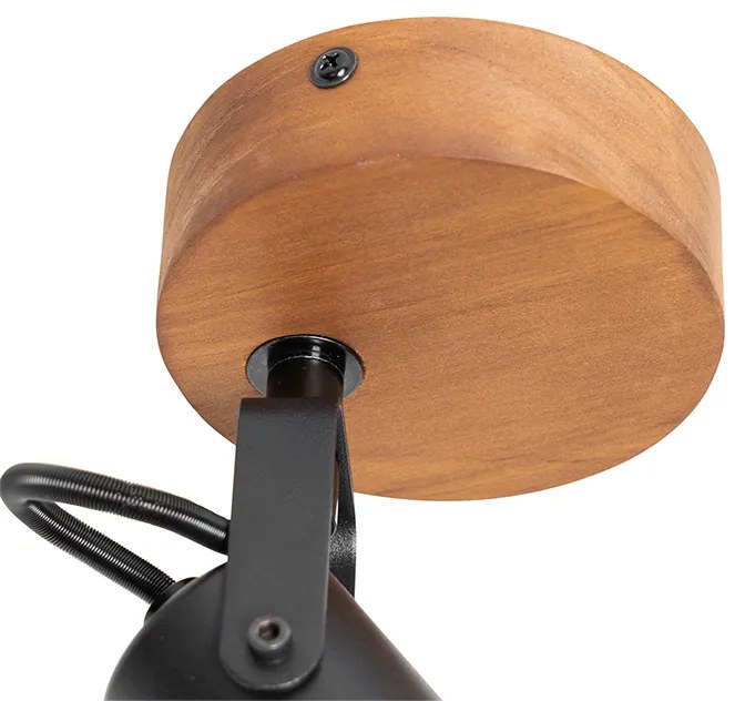 Spotlight industrial negru cu lemn inclinabil - Tommy