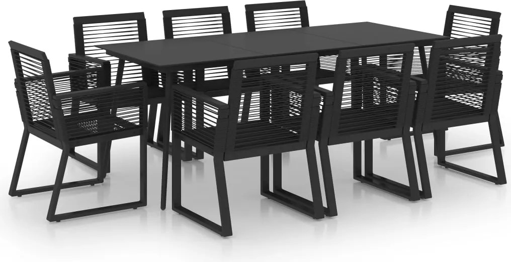 vidaXL Set mobilier de exterior, 9 piese, negru, ratan PVC