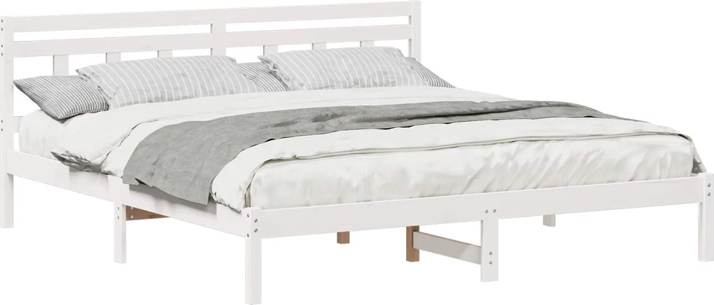 vidaXL Cadru de pat cu headboard Alb Lemn masiv de pin