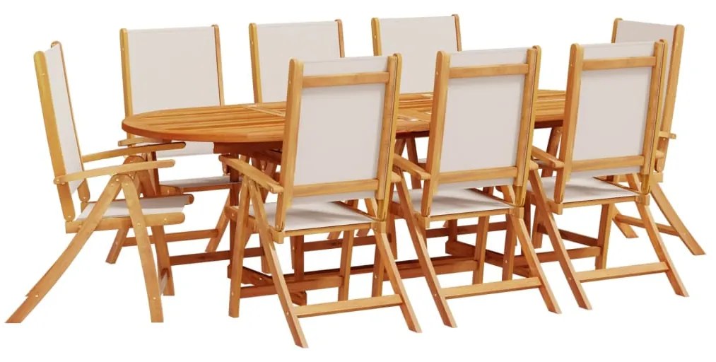 3279291 vidaXL Set mobilier de grădină, 9 piese, lemn masiv acacia/textilenă