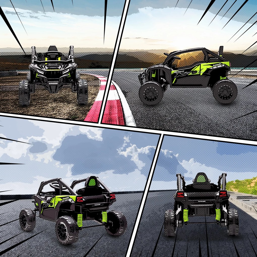 AIYAPLAY ATV Electric pentru Copii 3-5 Ani 12V cu Licență KAWASAKI, Dublu Motor, Telecomandă și Muzică, Negru | Aosom Romania