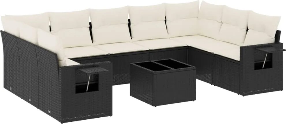 vidaXL Set canapele de grădină cu perne, 10 piese, negru, poliratan