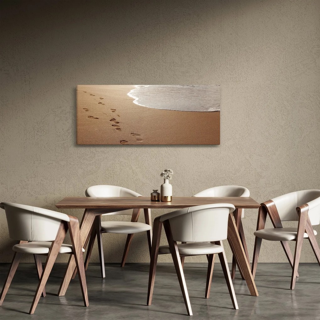 Tablou - urme în nisip și mare (120x50 cm)