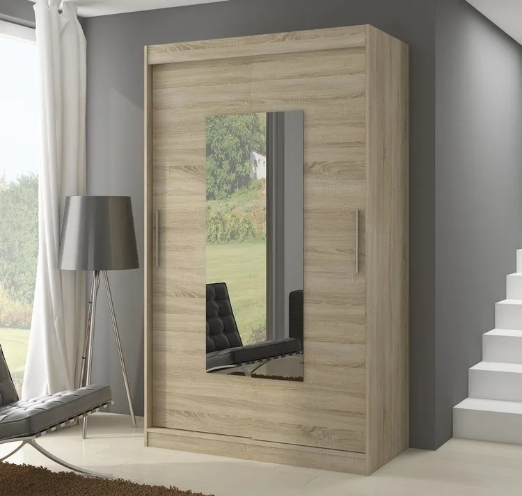 Dulap cu usi glisante si oglinda 150x200 cm, Dorrigo, ADRK Furniture (Culoare: Trufă)