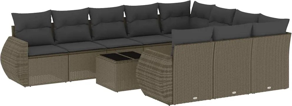 vidaXL Set canapele de grădină cu perne, 11 piese, gri, poliratan