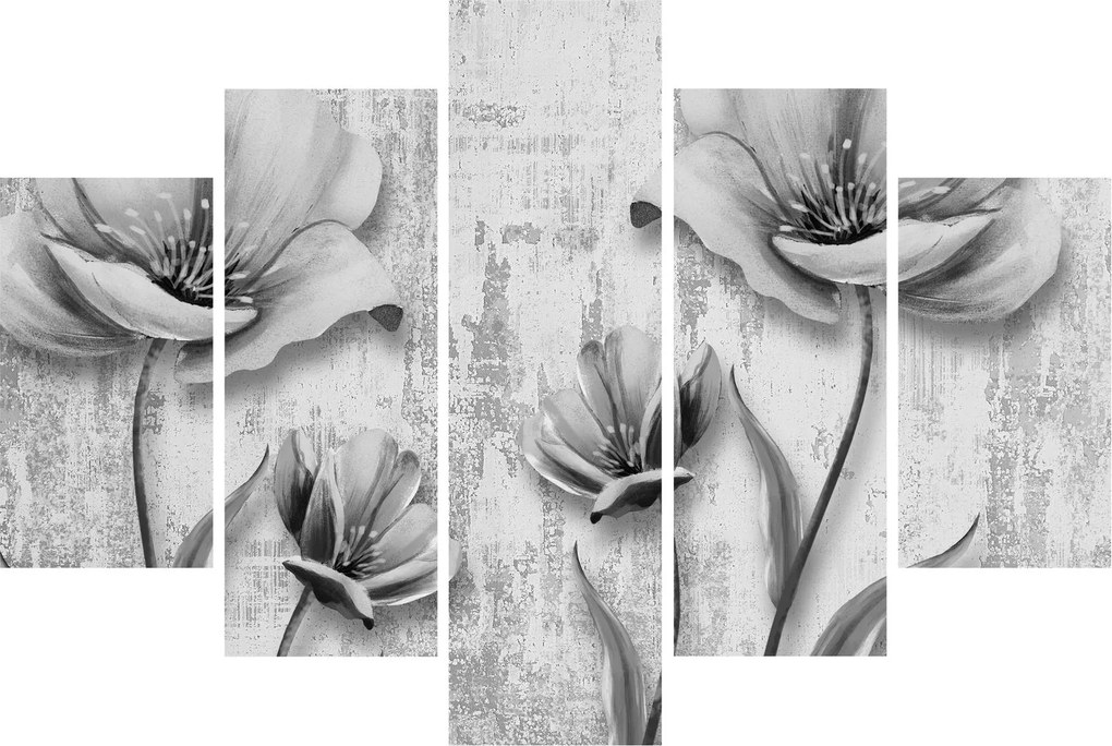 Tablou - Flori alb-negru pe fundal (150x105 cm)