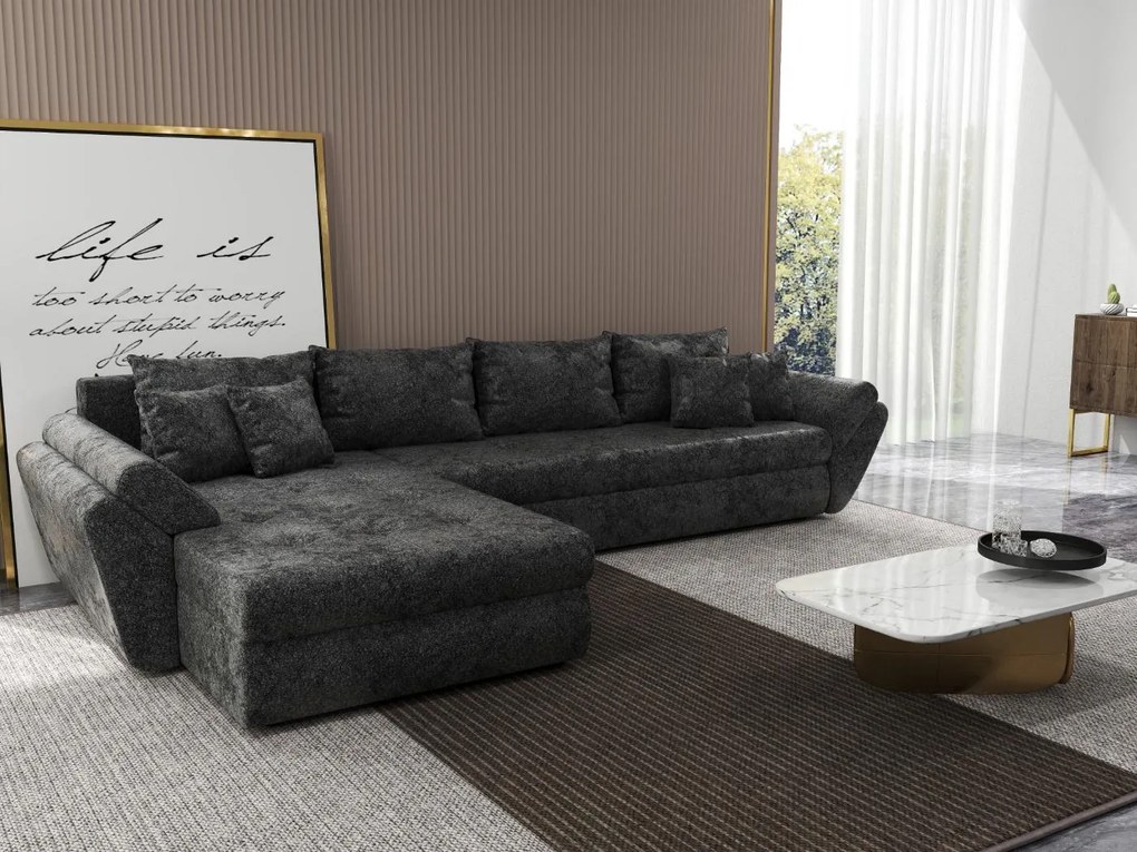 Colțar extensibil dumonde cu ladă de depozitare si sezut confortabil din spuma high-density, Loana XL Euphoria Negru 335x185 cm