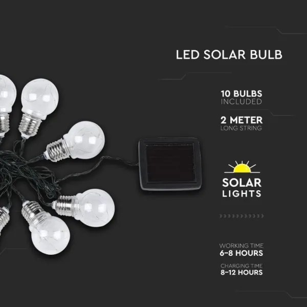 Șir solar LED 10xLED/1W/1,2V 1xAA 2 m IP44 3000K 300 mAh