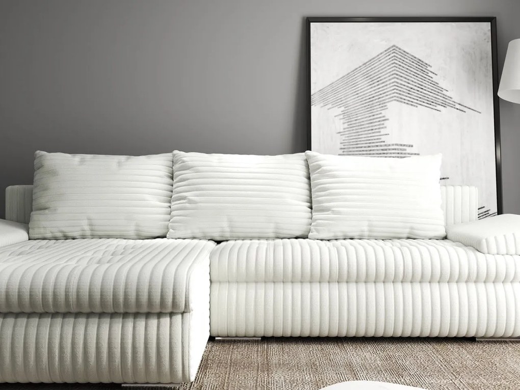 Colțar extensibil dumonde cu ladă de depozitare si sezut confortabil din spuma high-density, Leonardo Ambience Ivory 260x185 cm