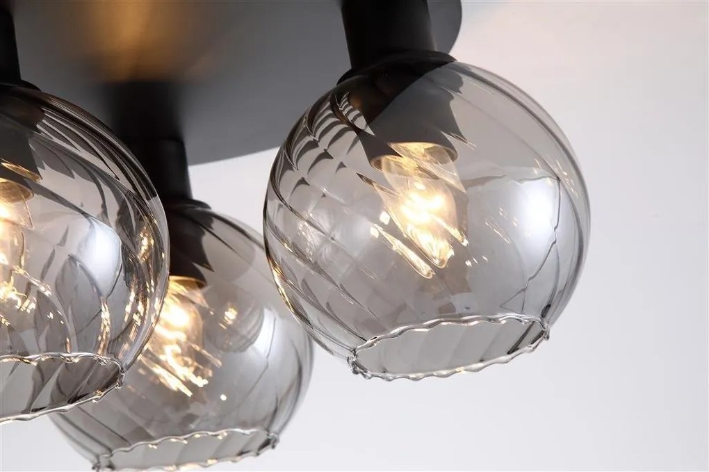 Plafoniera cu 3 becuri metal negru, sticla fumurie Radiance