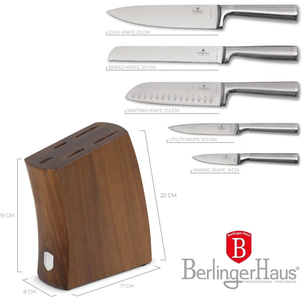 Set cutite 6 piese cu stativ lemn Berlinger Haus BH 3124