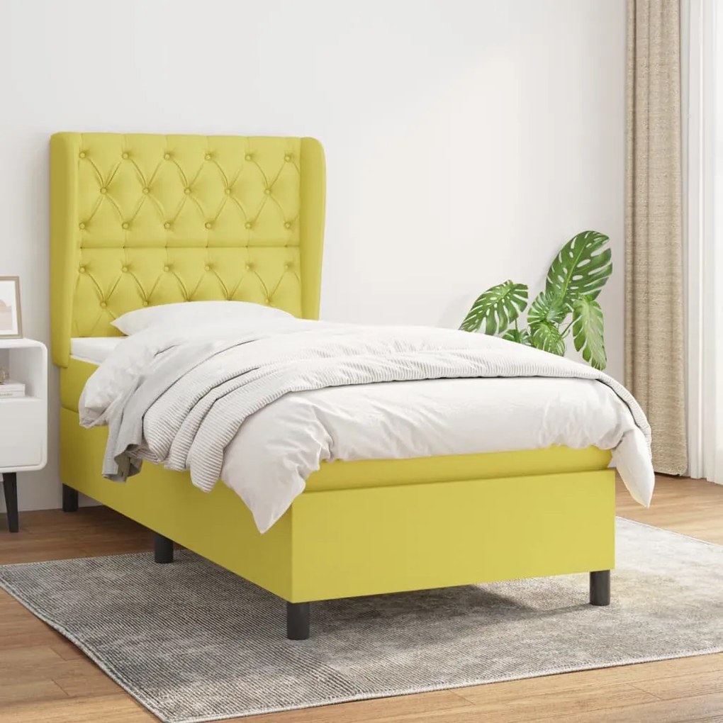 3128164 vidaXL Pat box spring cu saltea, verde, 80x200 cm, textil