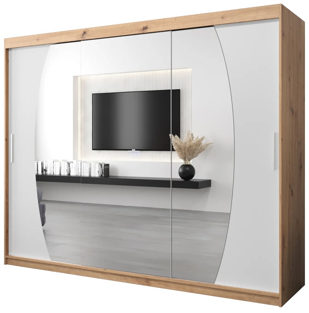 Dulap de haine 250 cm Eclipse (Stejar artisan + Alb mat). 1063449