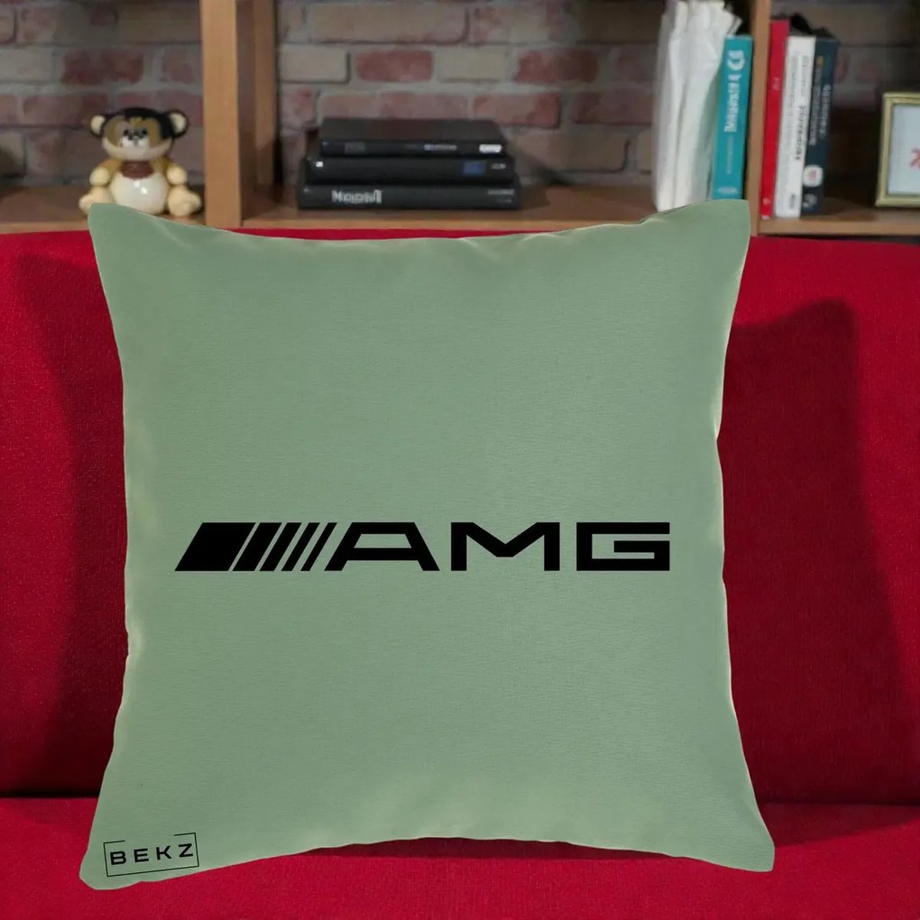 Perna Personalizata cu emblema Mercedes-AMG, 40x40 cm, Verde, Husa Detasabila, Perna Inclusa, BEKZ®