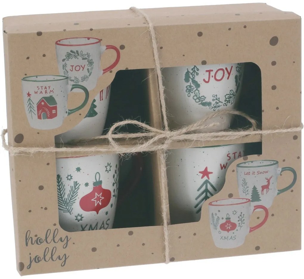 Set de 4 căni din ceramică Let It Snow 200 ml