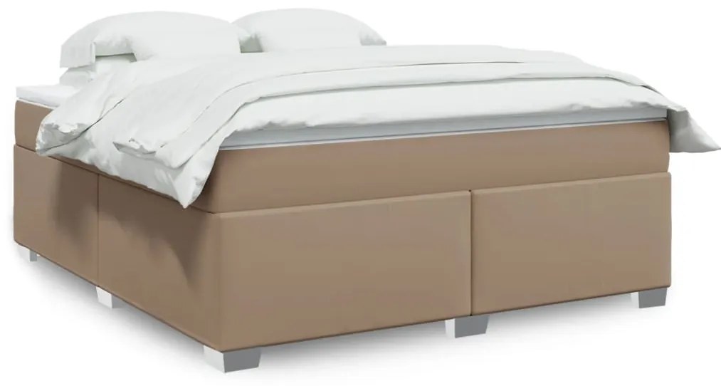 3285224 vidaXL Pat box spring cu saltea, cappuccino, 180x200cm piele ecologică