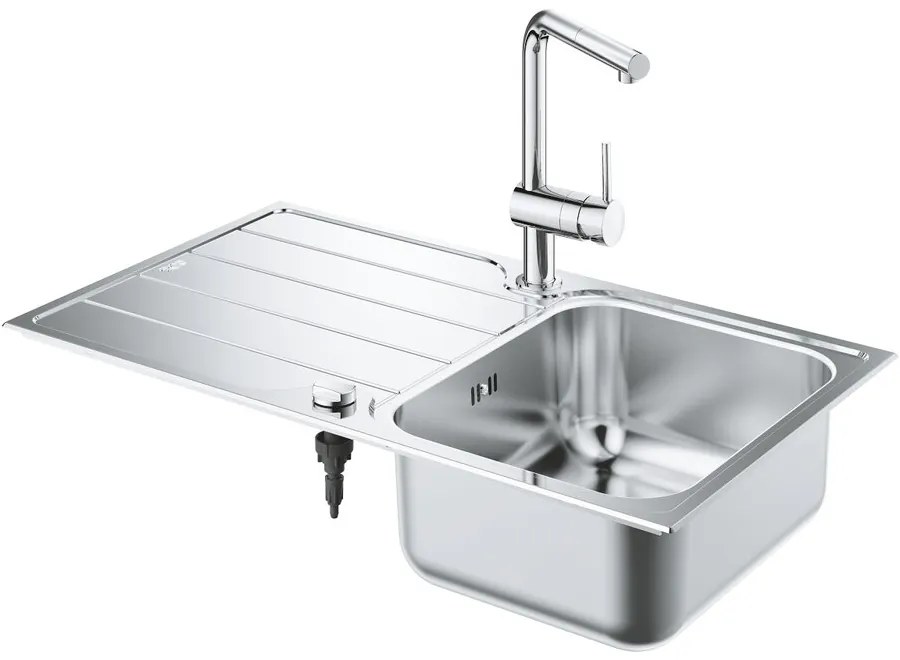 Set chiuveta inox Grohe K500 45 cm 1 cuva cu picurator si baterie