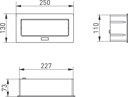 Priză încorporabilă în blat Soft GTV, 3 prize Schuko, negru, 250 x 130 mm Negru, Aluminiu/Plastic, L:250 mm; l:130 mm; H:73 mm