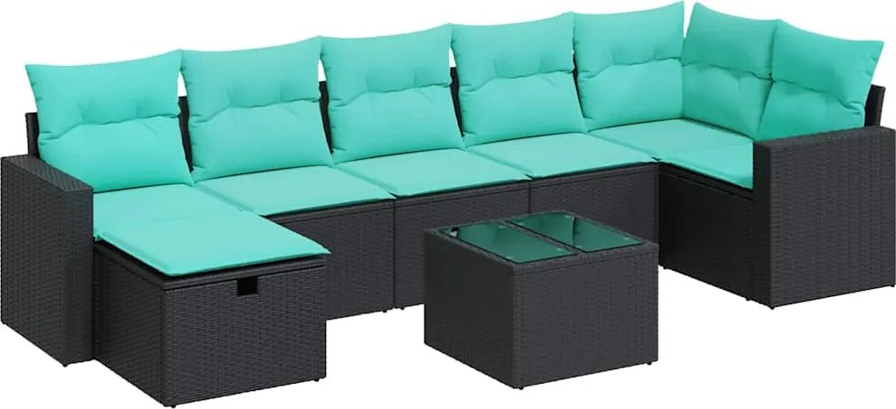 vidaXL Set mobilier de grădină cu perne, 8 piese, negru, poliratan