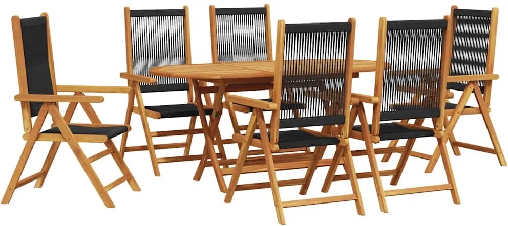 vidaXL Set de masă pentru grădină 7 pcs Negru Lemn Solid de Acacia
