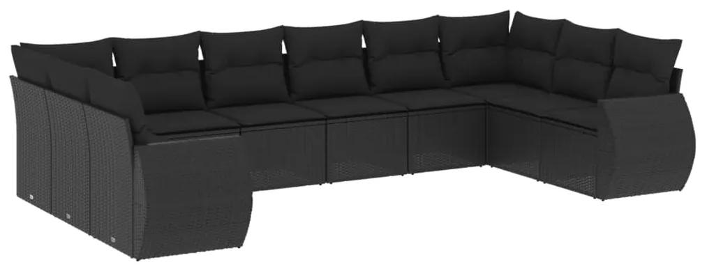 3254202 vidaXL Set canapele de grădină cu perne, 10 piese, negru, poliratan