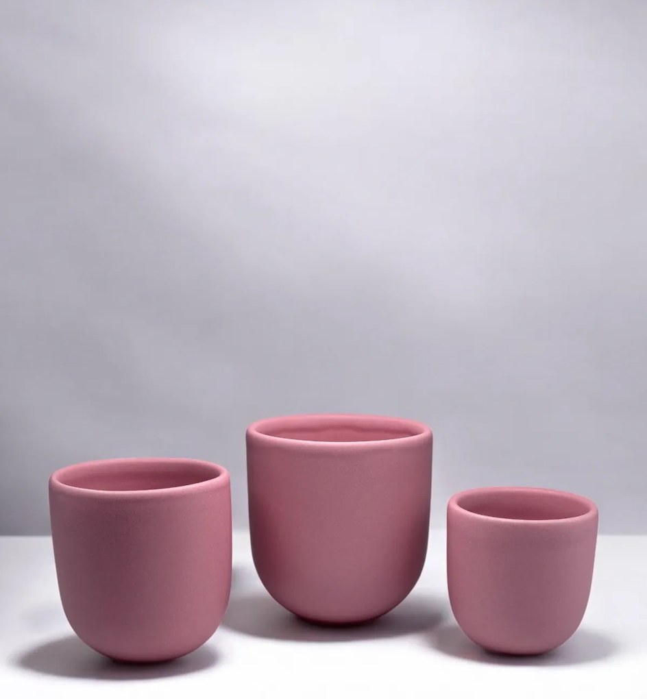 Set 3 Pahare Cafea NOVUM Velaris Pink Forever Mom (Roz Mat Dedicat Mamelor) - 250 ml, 150 ml, 80 ml - Gresie Ceramica Glazurata Manual