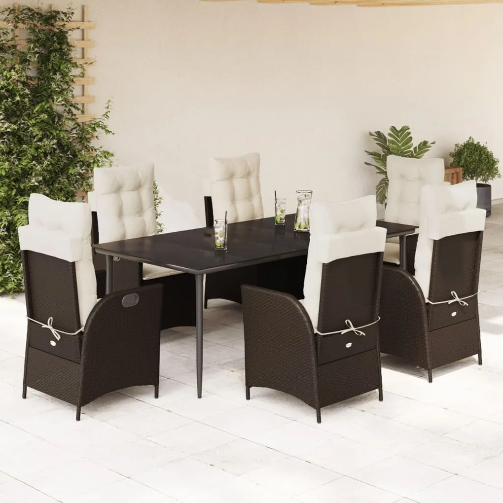 vidaXL Set mobilier de grădină cu perne, 7 piese, maro, poliratan