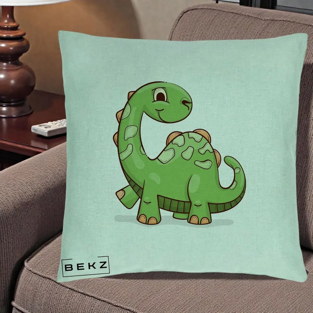Perna Decorativa Brontosaur Verde Simpatic, 40x40 cm, Verde Menta, Husa Detasabila, Perna Inclusa, BEKZ®