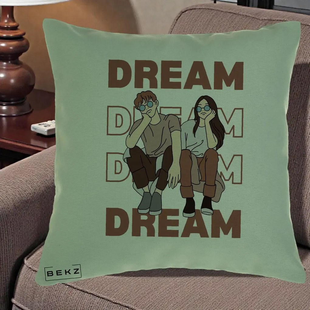 Perna Decorativa Dream Couple Aesthetic, 40x40 cm, Verde, Husa Detasabila, Perna Inclusa, BEKZ®