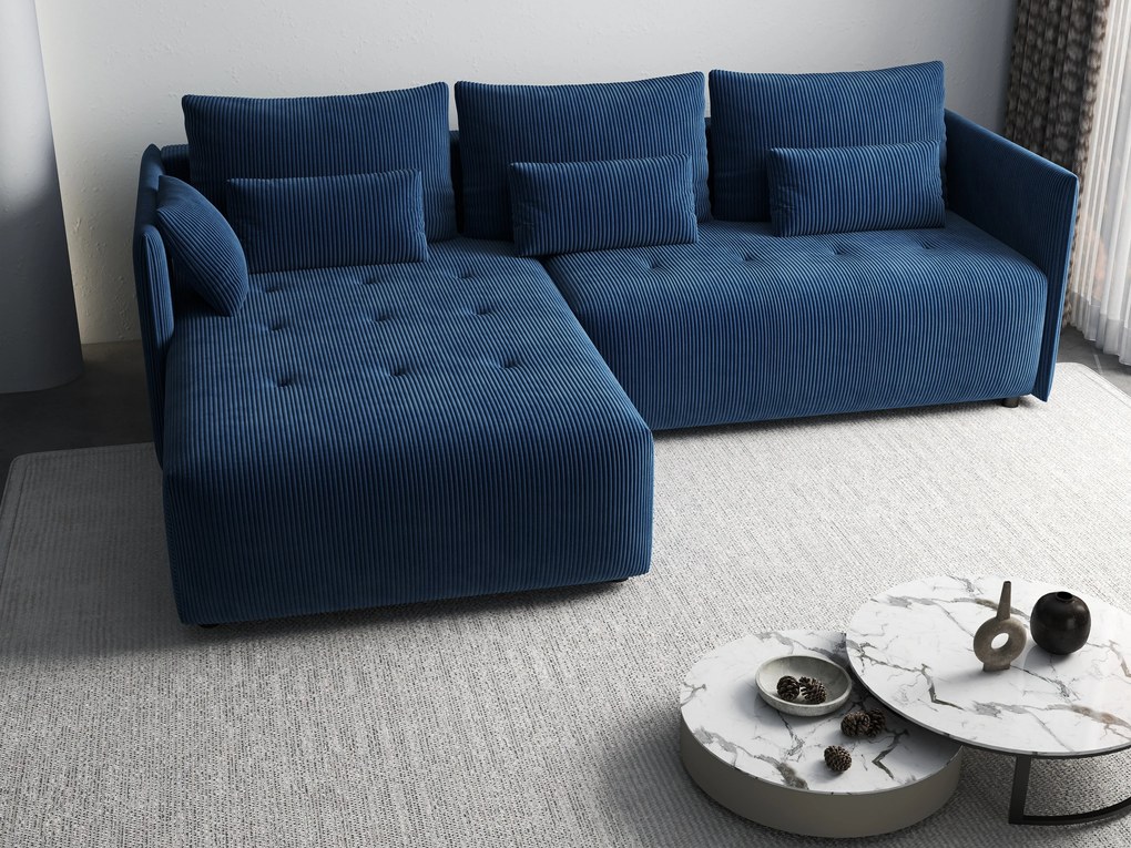 Colțar extensibil dumonde cu ladă de depozitare si sezut confortabil din spuma high-density, Malta Zoom Blue II 235x185 cm