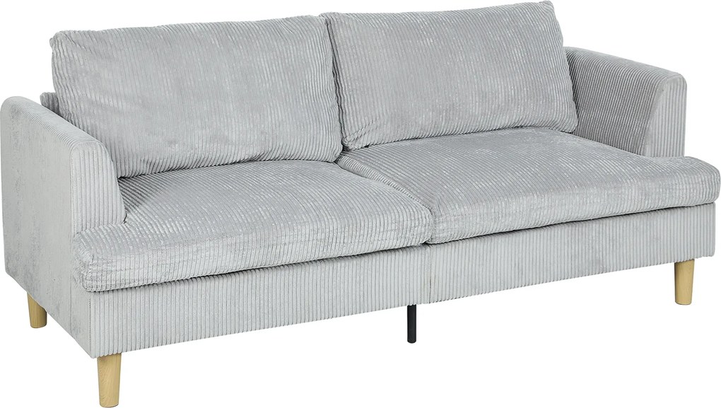 HOMCOM Canapea 3 locuri, canapea cu brațe, tapițată cu aspect corduroy pentru living, Gri deschis | Aosom Romania