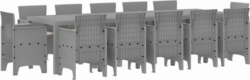 vidaXL Set de masă pentru grădină 13 pcs Gri deschis Rattan poli