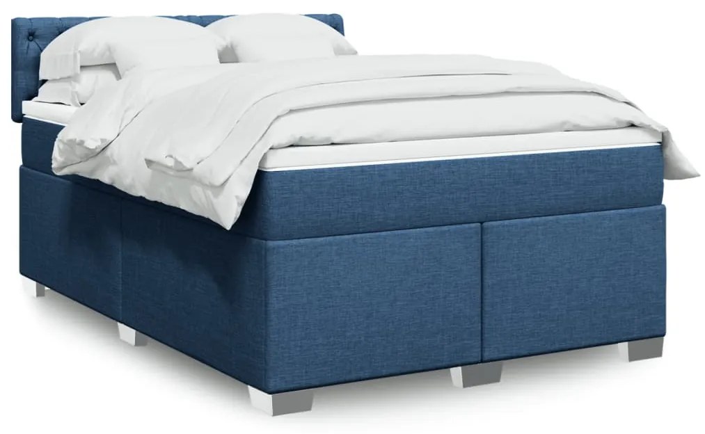 vidaXL Pat continental cu saltea, albastru, 140x200cm, material textil
