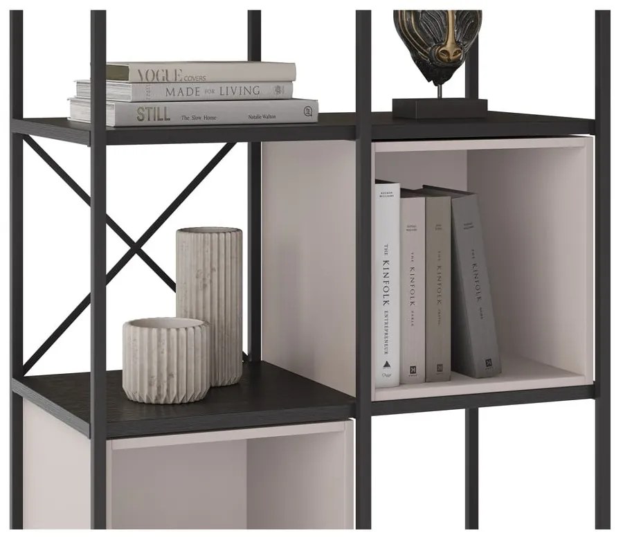 Bibliotecă neagră/crem 71x179 cm Anya – Marckeric