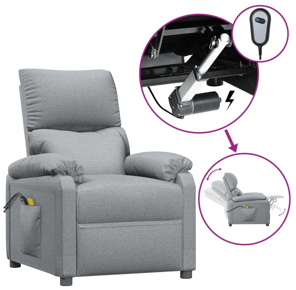 3073827 vidaXL Fotoliu de masaj electric rabatabil, gri deschis, textil