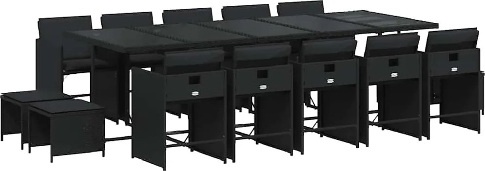 vidaXL Set mobilier de grădină cu perne, 15 piese, negru, poliratan