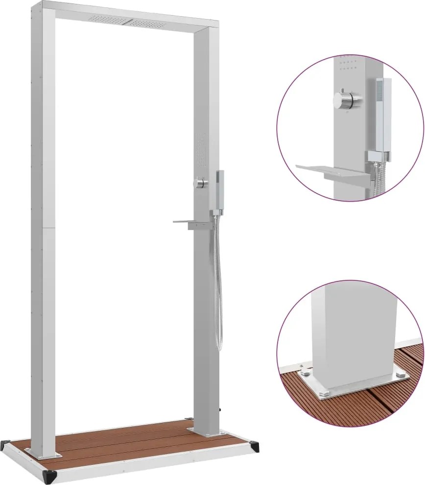 vidaXL Duș de exterior cu tăviță, WPC și oțel inoxidabil