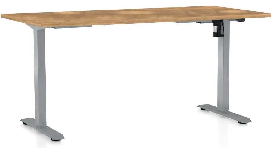 Masă înălțime reglabilă OfficeTech A, 160 x 80 cm, picioare gri, stejar auriu