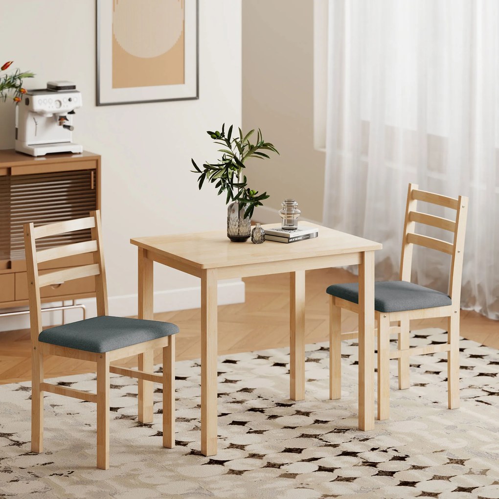 HOMCOM Set de Masă 3 Piese cu 2 Scaune, Masă de Bucătărie pentru Spații Compacte, Scaune Panouri, Spațiu de Economisire, MDF, Lemn Natural | Aosom Romania