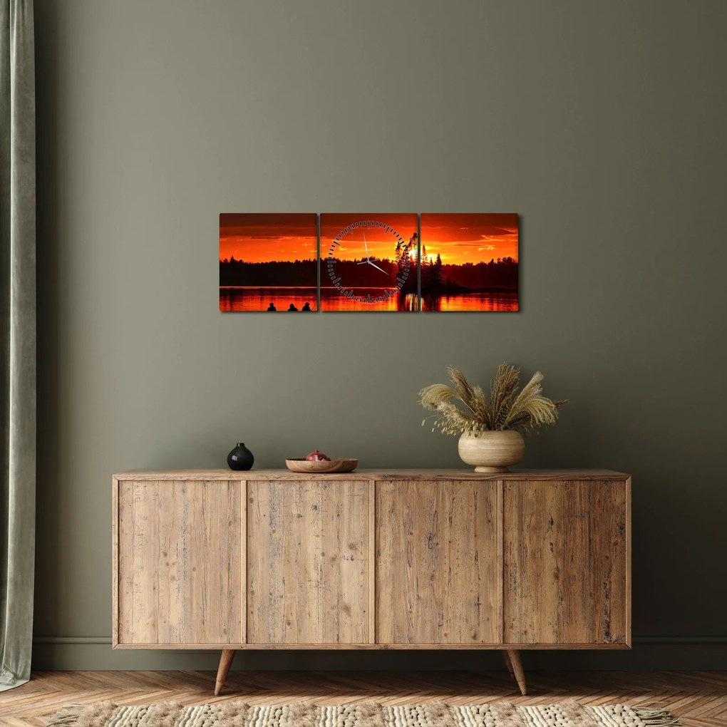 Tablou - Pescari pe lac (cu ceas) (90x30 cm)