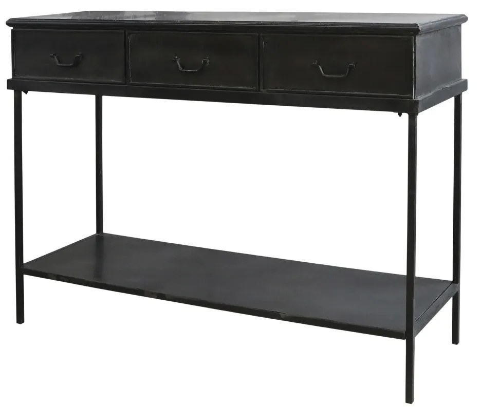Consola din metal, neagra, cu 3 sertare, aspect vintage