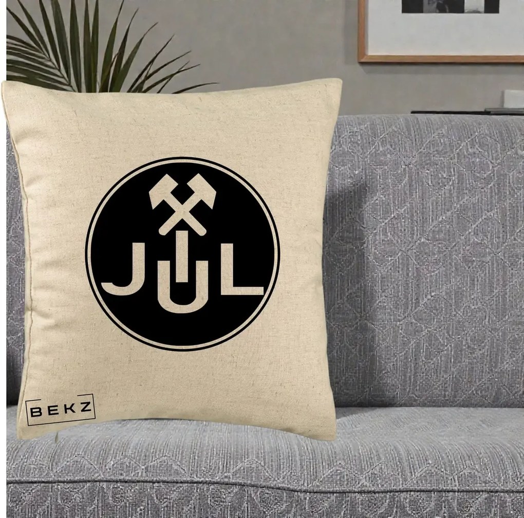Perna Personalizata JUL Jiul Lupeni Fotbal, 40x40 cm, Bej, Husa Detasabila, Perna Inclusa, BEKZ®