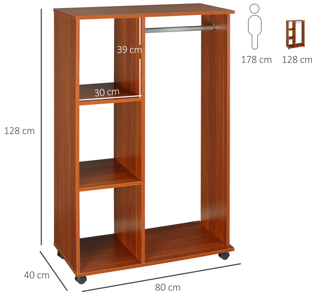 HOMCOM Dulap Penderie Dulap Depozitare Mobil Plăci de Particule Culoare Nuc | Aosom Romania