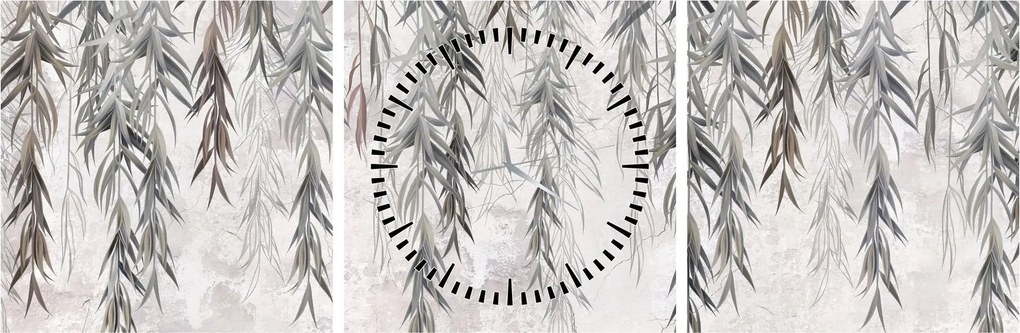 Tablou - Crenguțe de salcie, tencuiala gri (cu ceas) (90x30 cm)