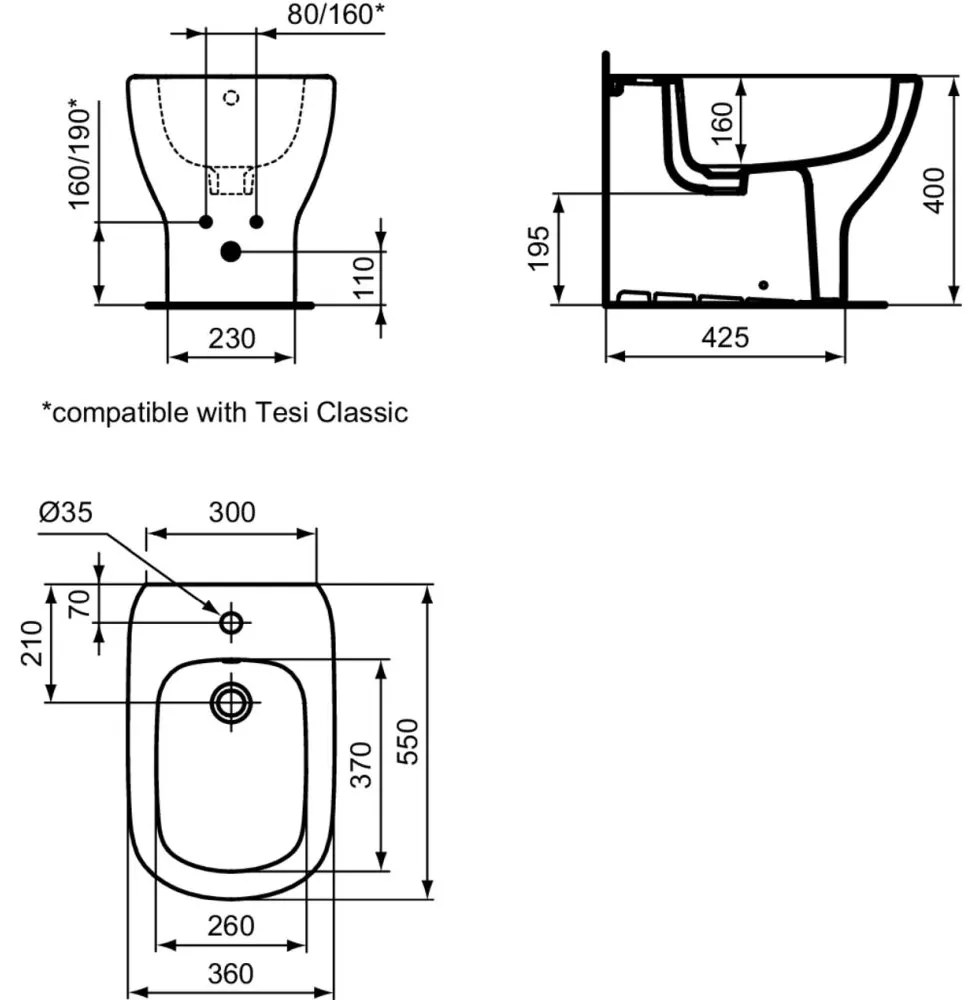 Bideu stativ Ideal Standard Tesi back to wall alb mat Alb mat