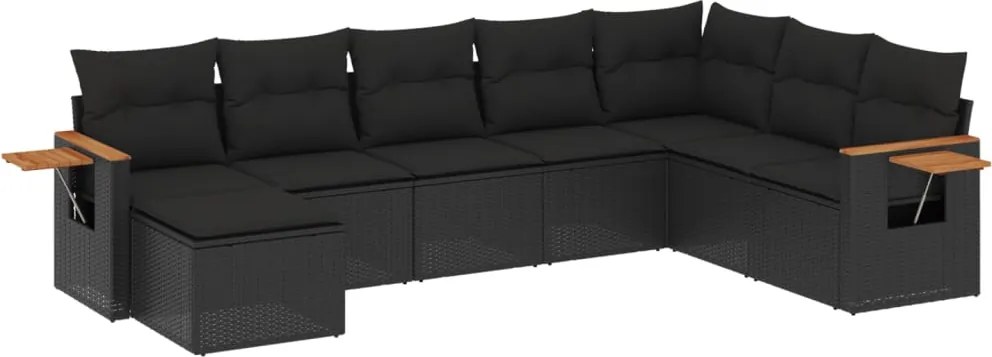 vidaXL Set mobilier de grădină cu perne, 8 piese, negru, poliratan